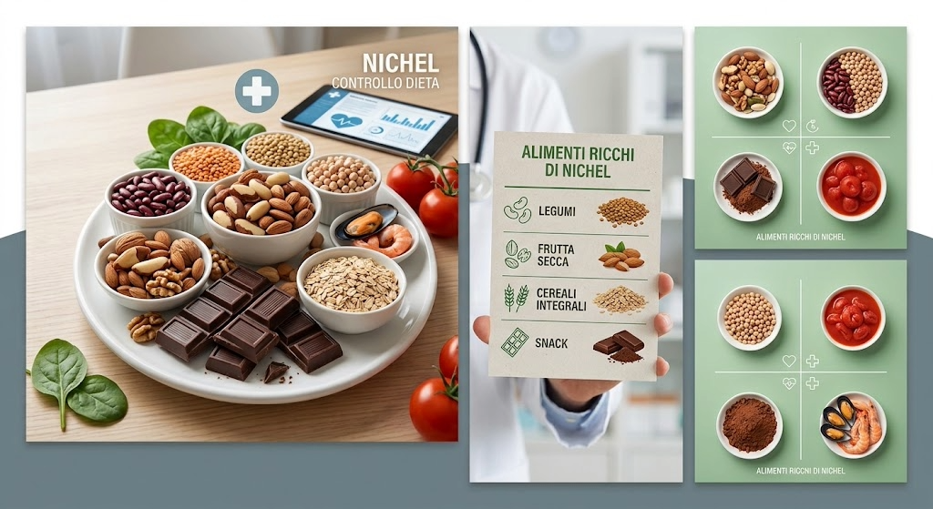 Alimenti ricchi di nichel: legumi, frutta secca, cereali integrali, cioccolato, pomodori e frutti di mare